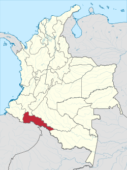 Map of Colombia with the department of Putumayo highlighted in red. Source: Wikipedia